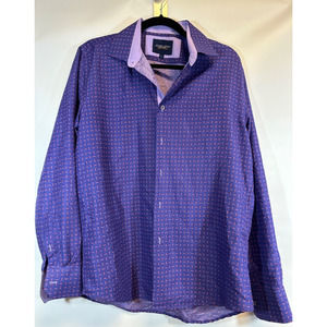 Azaro Uomo Button Up Shirt Men L Purple Geo Print LS Casual Flip Cuff D33